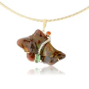 Free Form Fire Agate, Orange Sapphire & Diamond Pendant