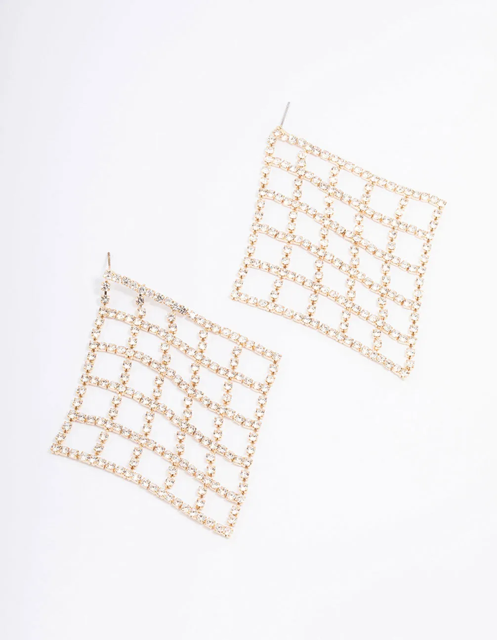 Gold Diamante Cross Net Drop Earrings