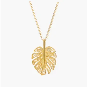 Gold Plated Silver Leaf Filigree Pendant Necklace