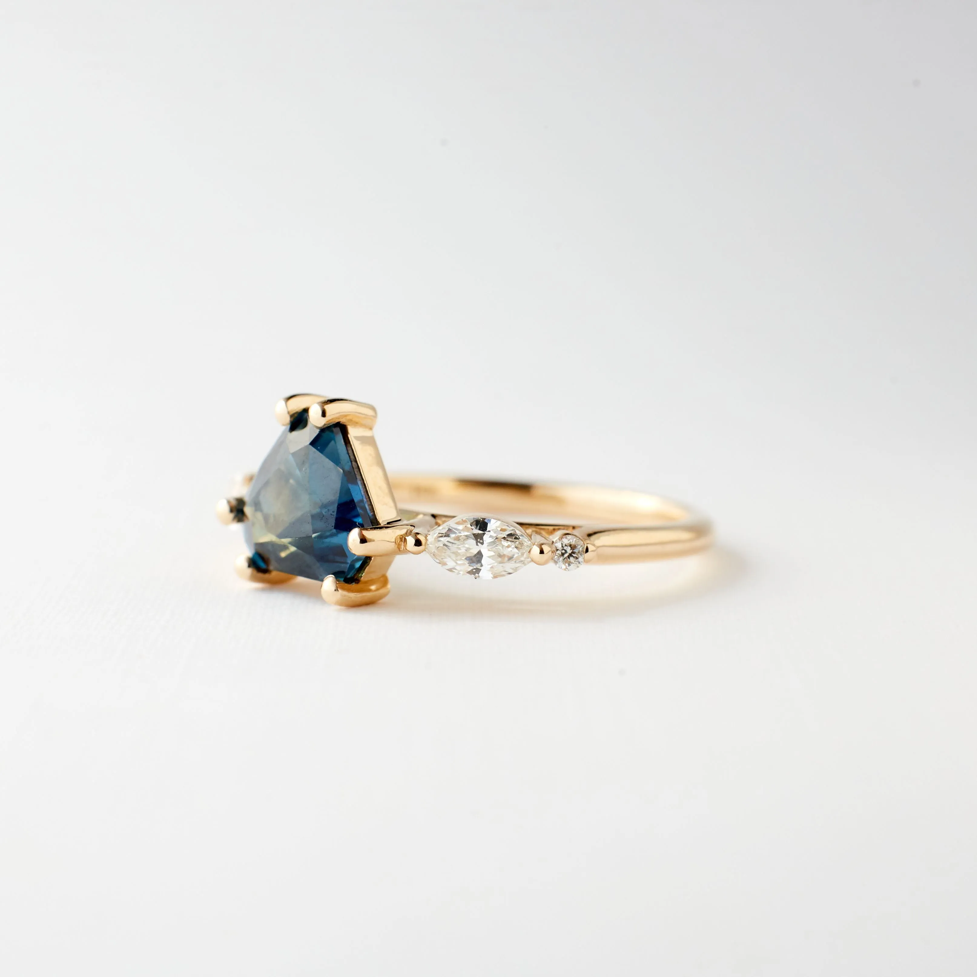 Harley Ring - 2.10 Carat Teal Blue Radiant Shield Cut Sapphire