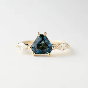 Harley Ring - 2.10 Carat Teal Blue Radiant Shield Cut Sapphire