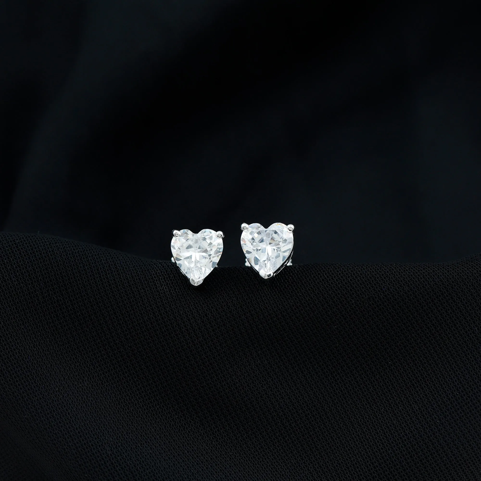 Heart Shape Cubic Zirconia Solitaire Stud Earrings