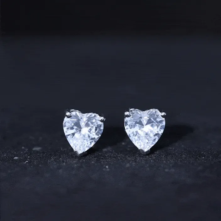 Heart Shape Cubic Zirconia Solitaire Stud Earrings