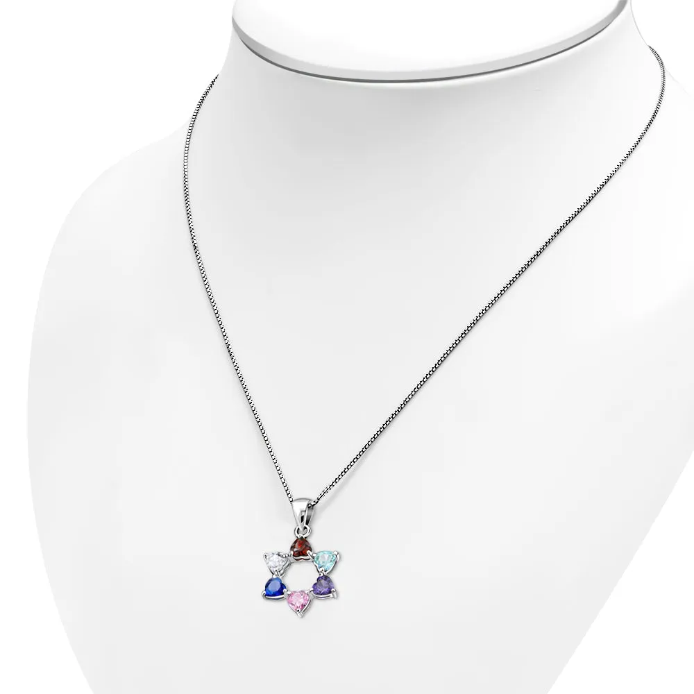 Heart Shape Mix Color CZ Star David Silver Pendant