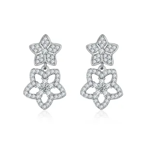 Hollow Full Zircon Star Pendant Sterling Silver Drop Earrings