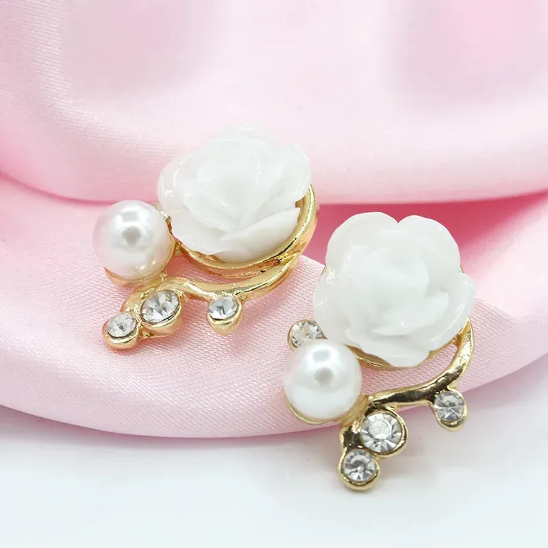 Korean Fashion Rose Flower Resin Rose Earrings New Korean Women's Imitation Pearl Crystal Earrings wholesale Women's Jewelry