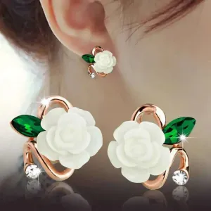 Korean Fashion Rose Flower Resin Rose Earrings New Korean Women's Imitation Pearl Crystal Earrings wholesale Women's Jewelry