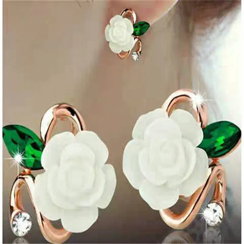 Korean Fashion Rose Flower Resin Rose Earrings New Korean Women's Imitation Pearl Crystal Earrings wholesale Women's Jewelry