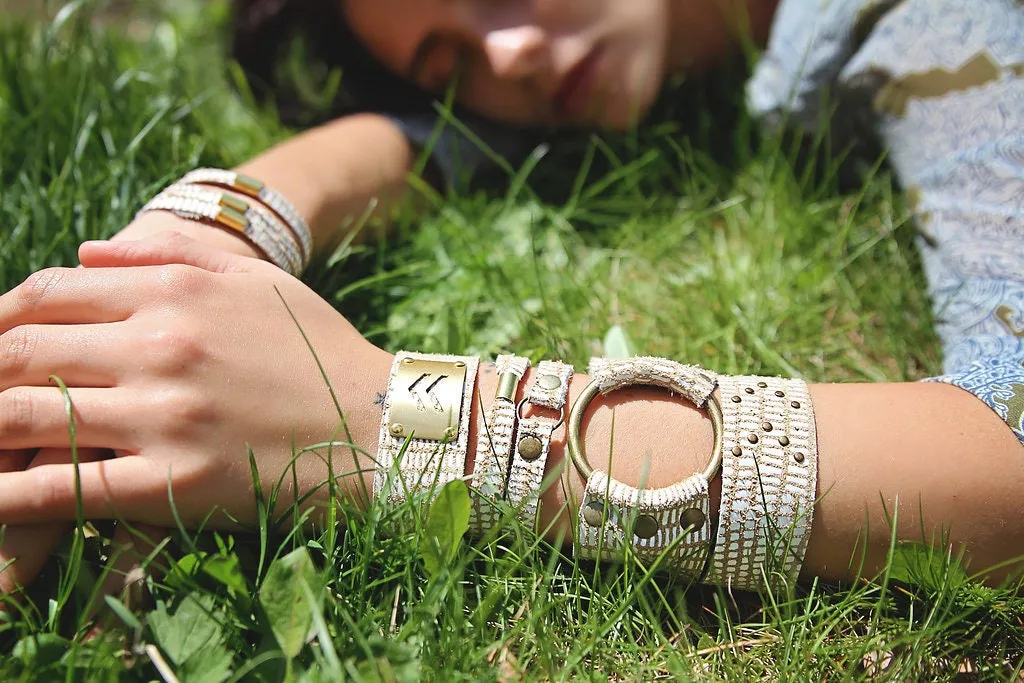 Leather Cuff Bracelet For Women In Brass or Silver - Wide Cuff With Soft Leather and Center Ring - Small Medium Large Extra Large and Custom