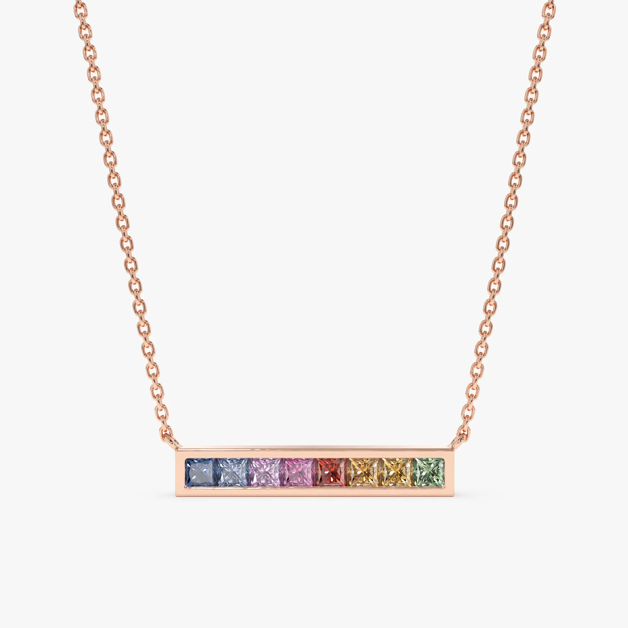 Long Rainbow Sapphire Bar Necklace, Kira