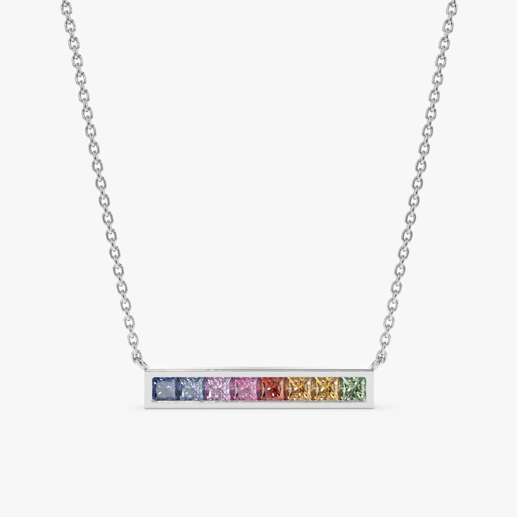 Long Rainbow Sapphire Bar Necklace, Kira