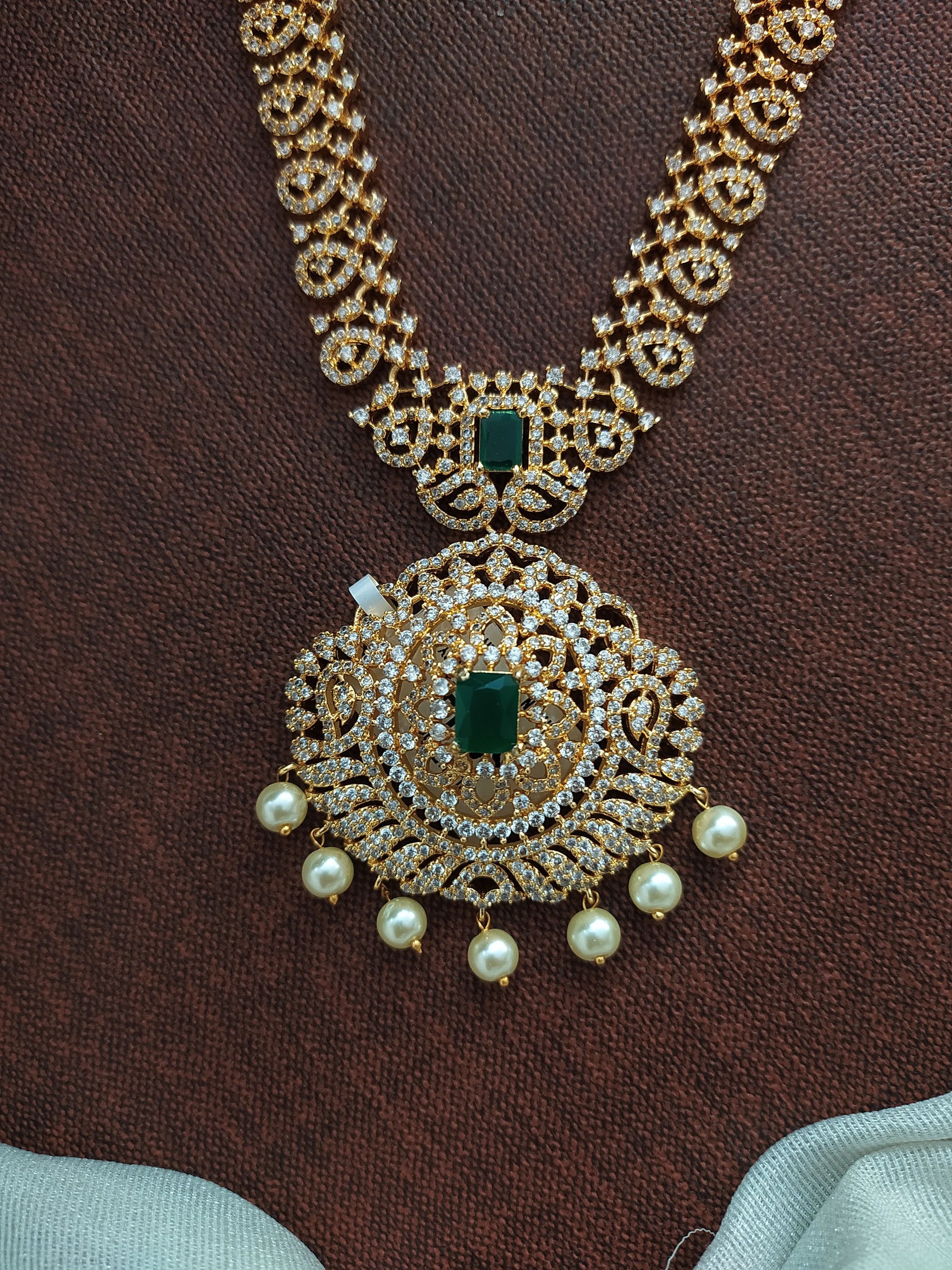 Mesmerizing Radiance Gold Plated Amazing Pendant Zircon Long Haram Set