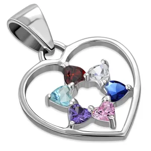 Mix Color CZ Heart Star of David Silver Pendant