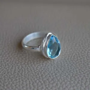 Natural Blue Topaz Ring-Handmade Silver Ring-925 Sterling Silver Ring-Teardrop Blue Topaz Ring-Gift for her-December Birthstone-Promise Ring