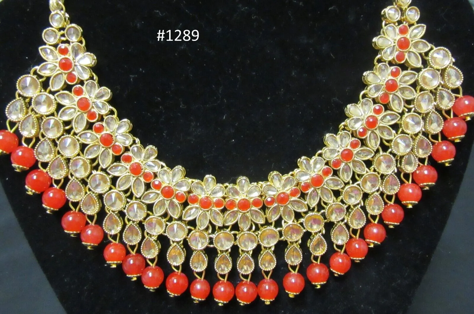 Necklace 3051289 Indian Designer Golden Necklace Set Shieno Sarees