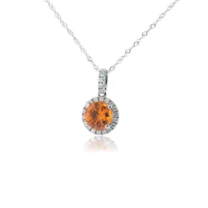 Orange Mandarin Garnet & Diamond Halo Pendant