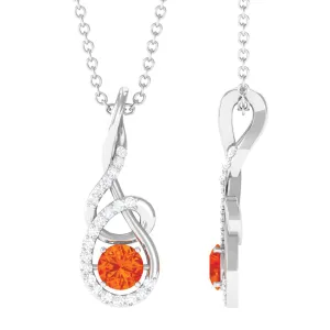 Orange Sapphire Infinity Twisted Pendant with Diamond