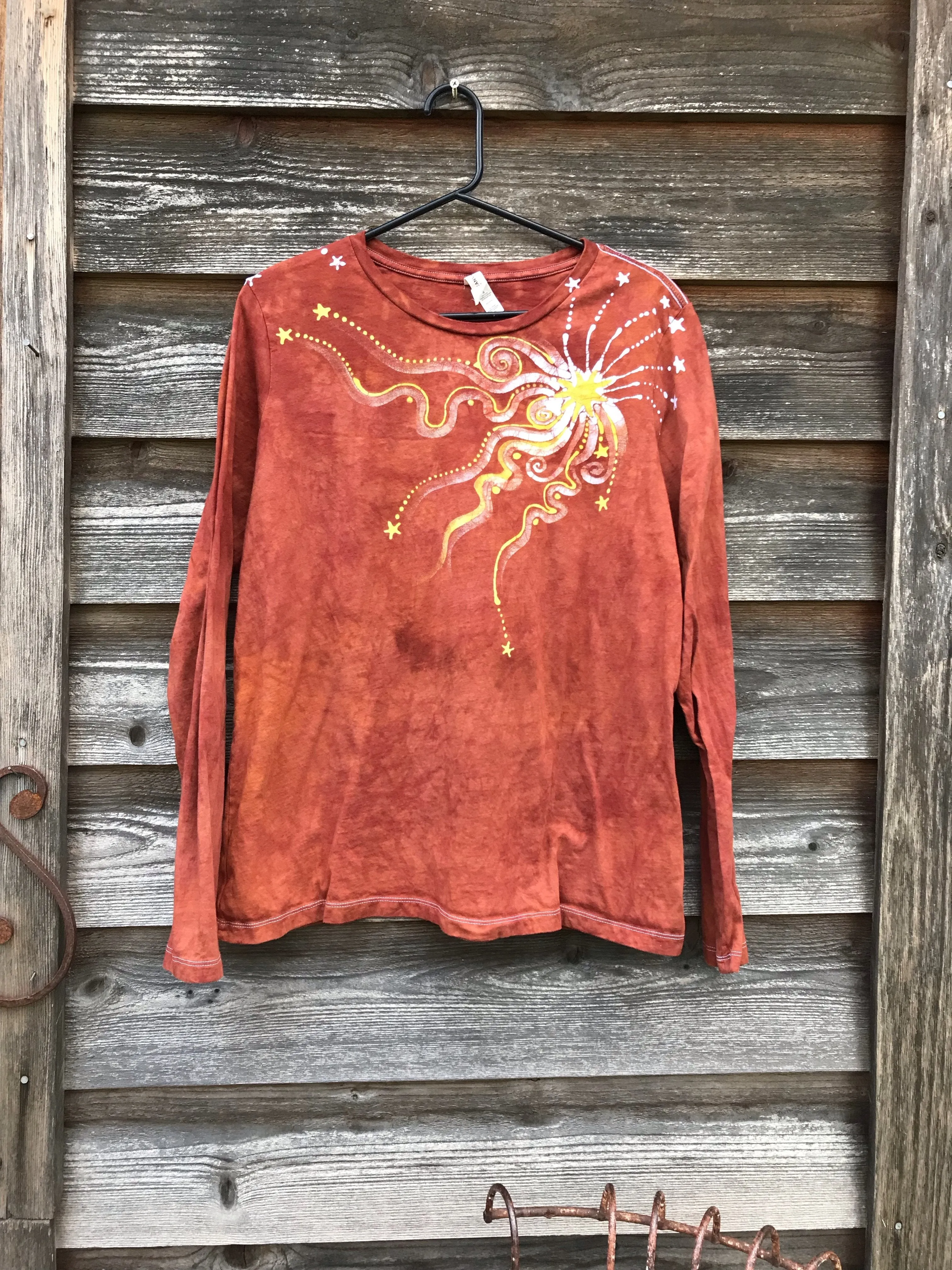 Orange Spice Star Blaze Handmade Long Sleeve Batik Top