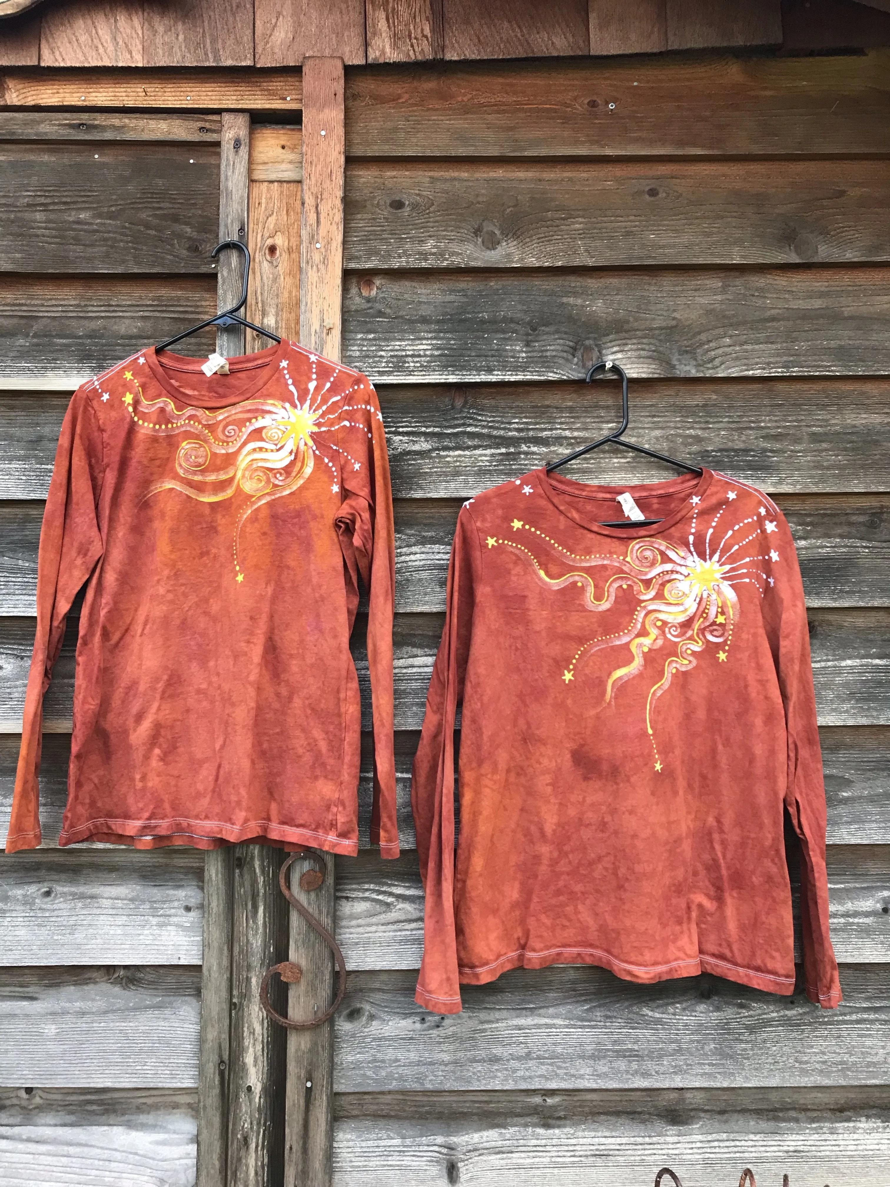 Orange Spice Star Blaze Handmade Long Sleeve Batik Top