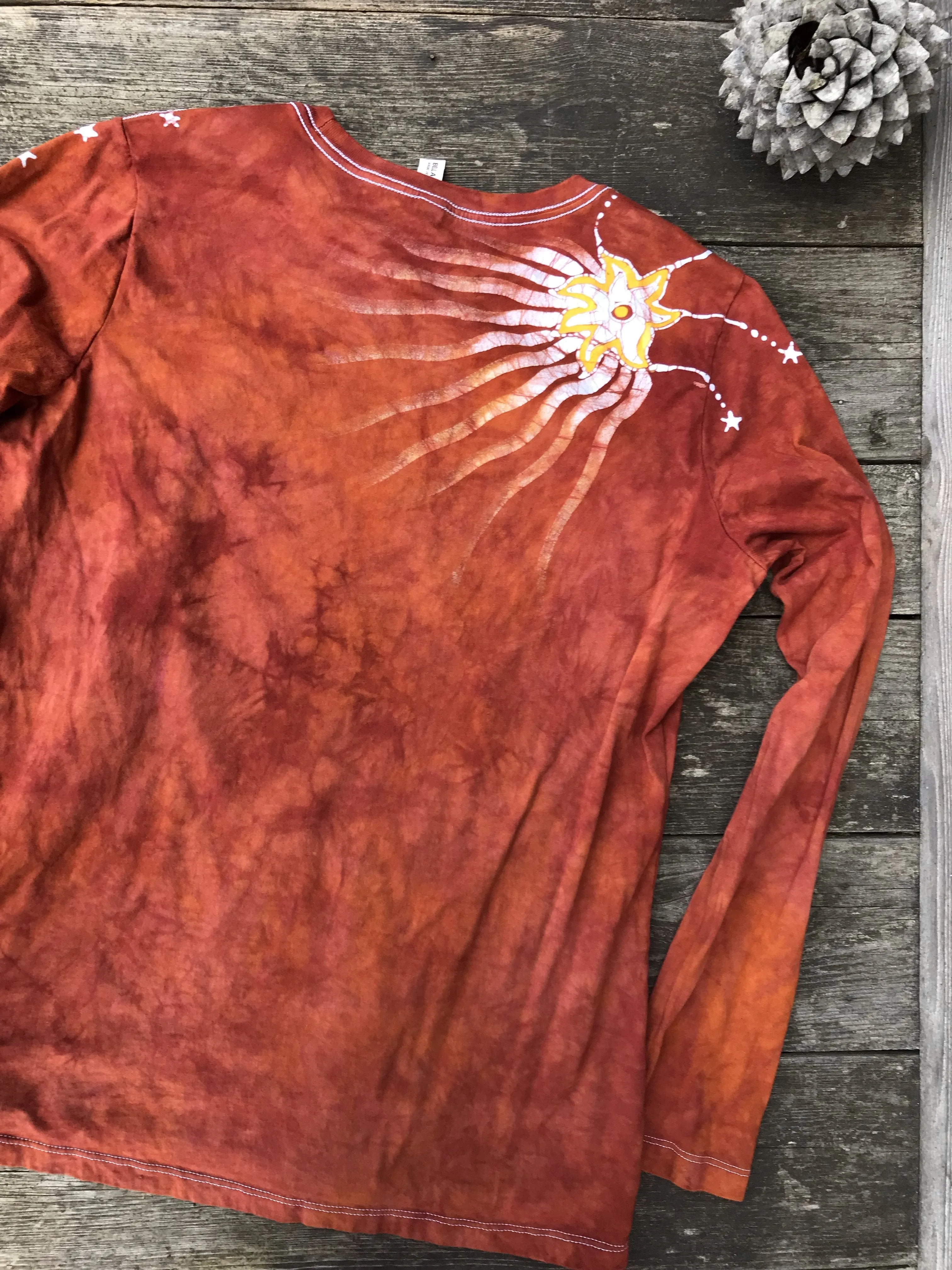 Orange Spice Star Blaze Handmade Long Sleeve Batik Top