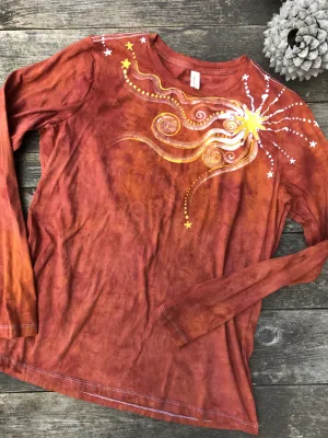 Orange Spice Star Blaze Handmade Long Sleeve Batik Top