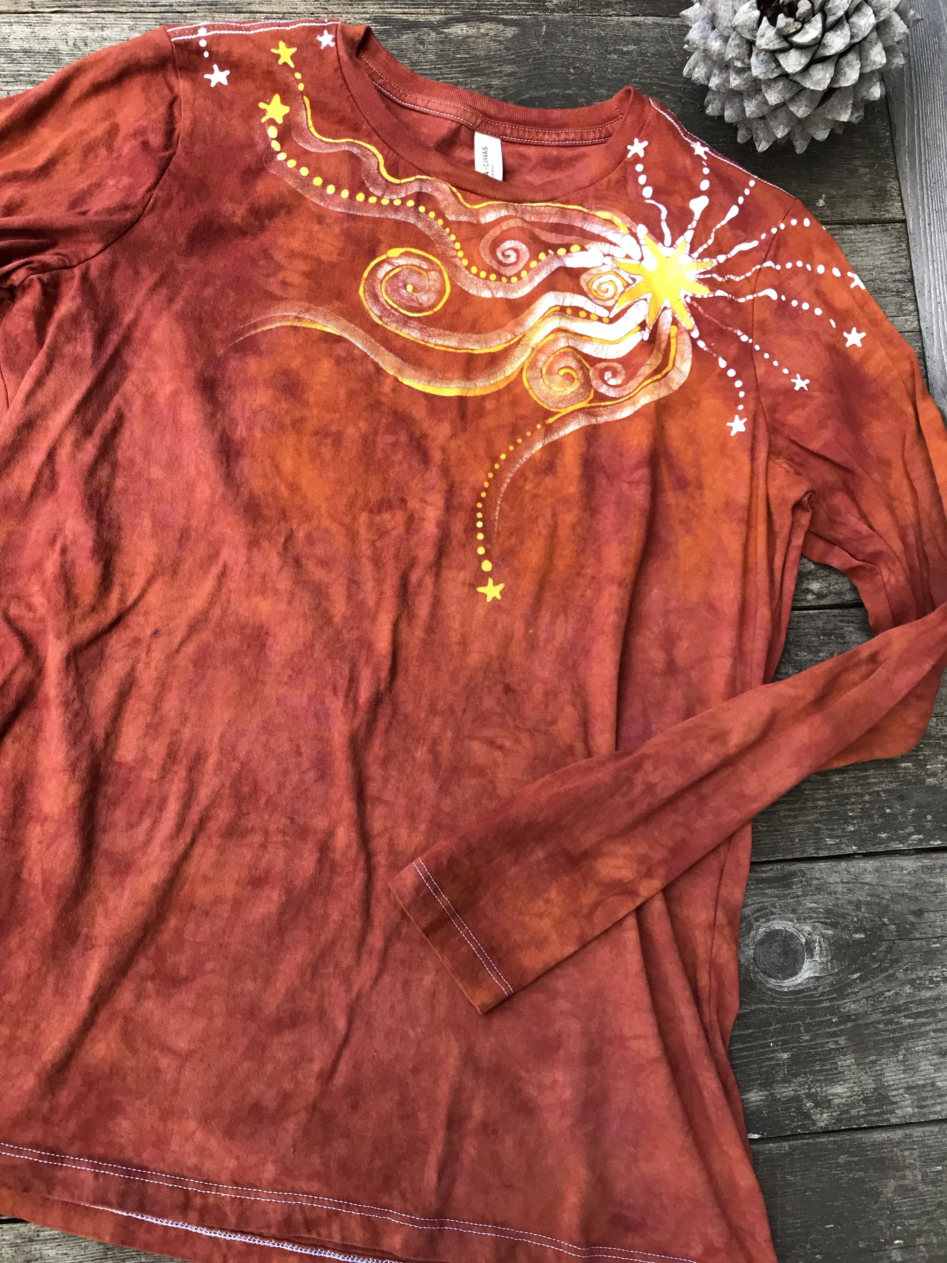 Orange Spice Star Blaze Handmade Long Sleeve Batik Top