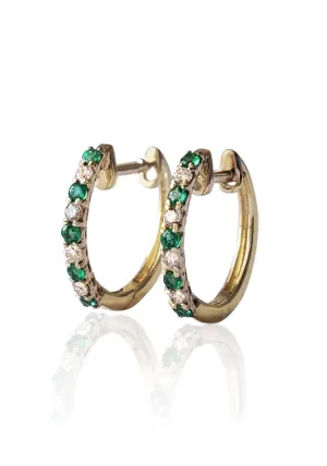 Oster Collection 14KYG Mini Diamond & Emerald Hoop Earrings