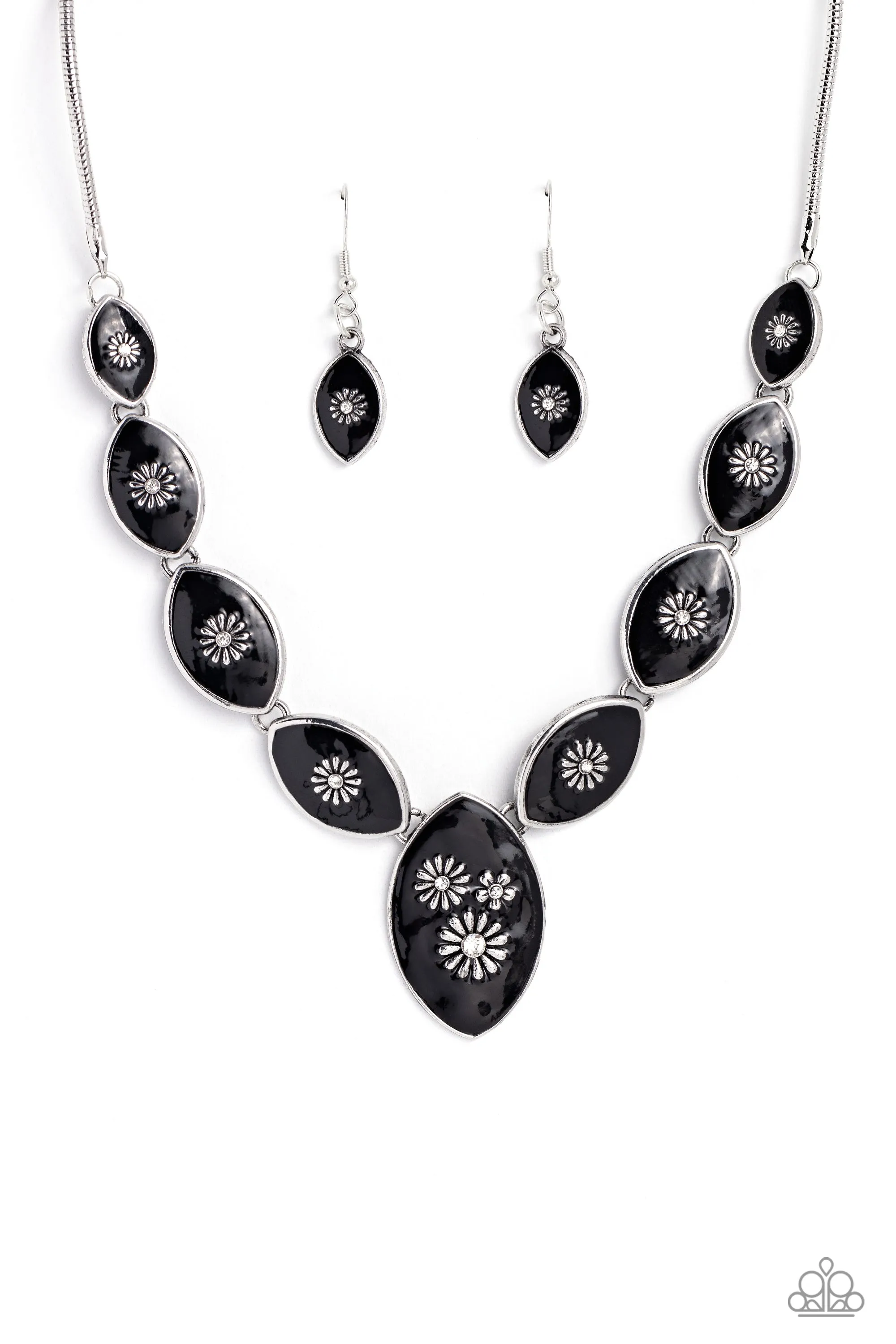 Paparazzi Pressed Flowers Black Necklace & Earring Set