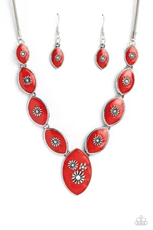 Paparazzi Pressed Flowers Red Necklace & Earring Set