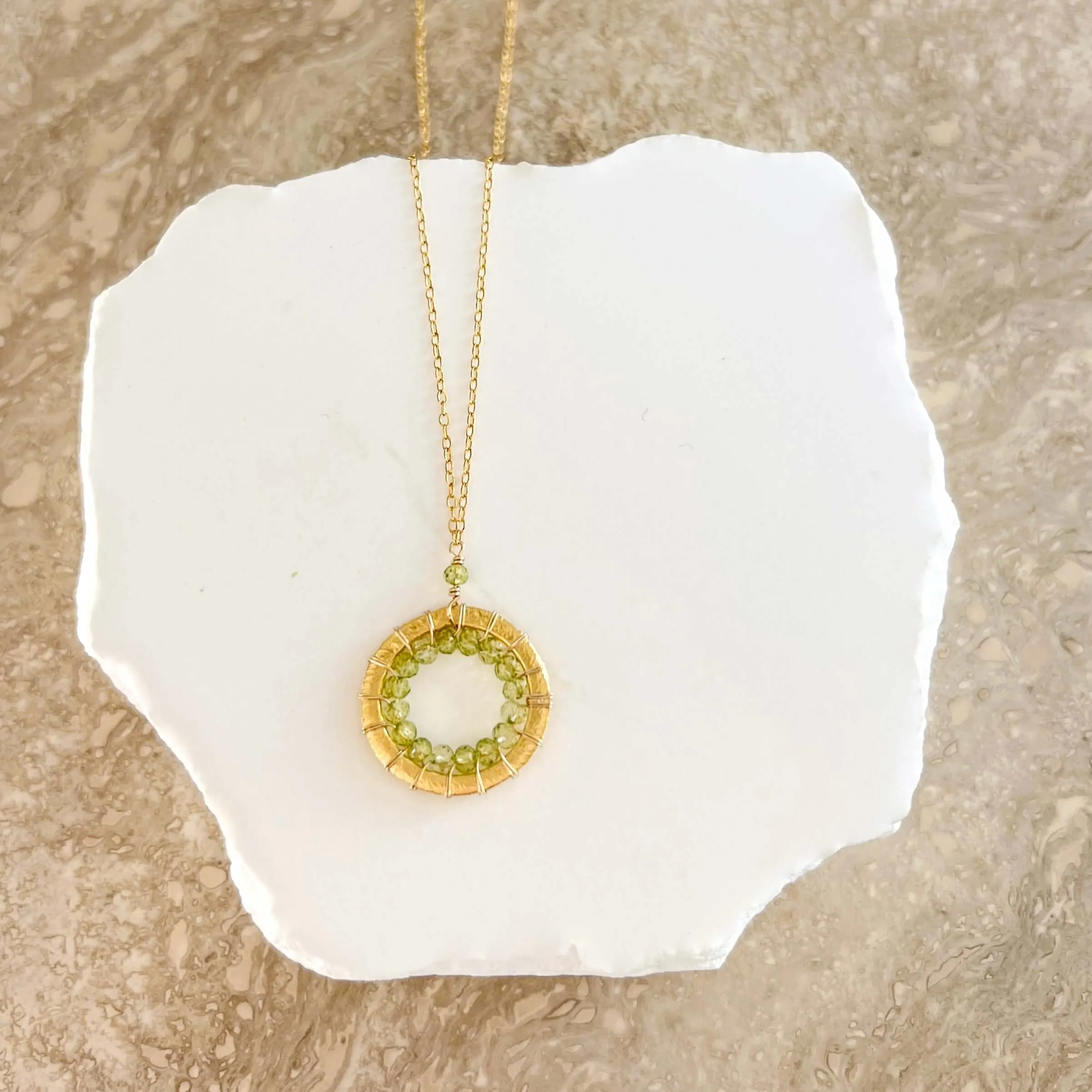 Peridot Halo Mini Gold Pendant