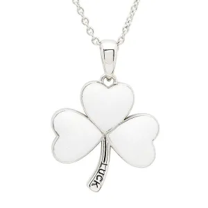 Platinum Plated Shamrock White Enamel Necklace