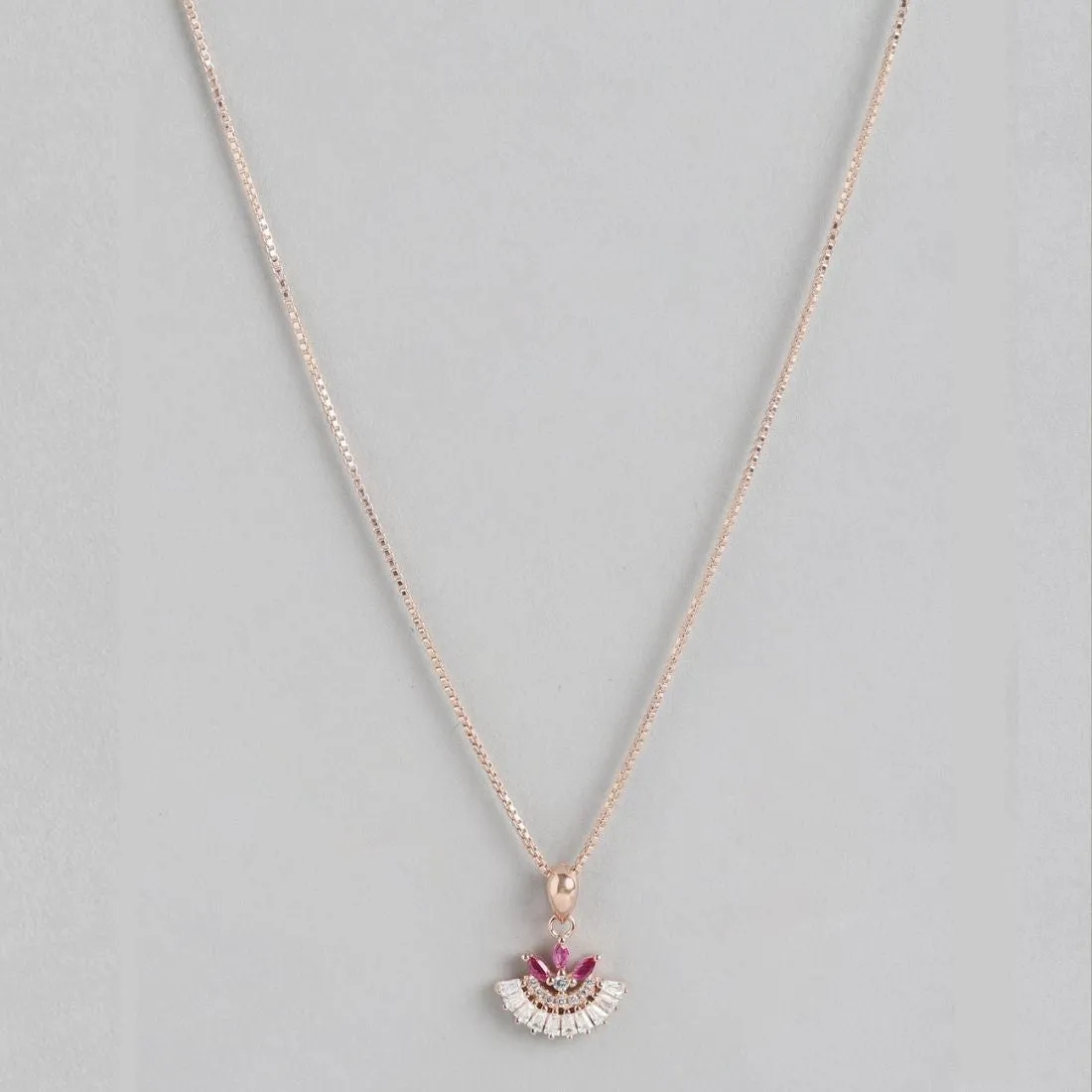 Radiant Rose Gold Symphony Red & White CZ Sterling Silver Pendant with Chain