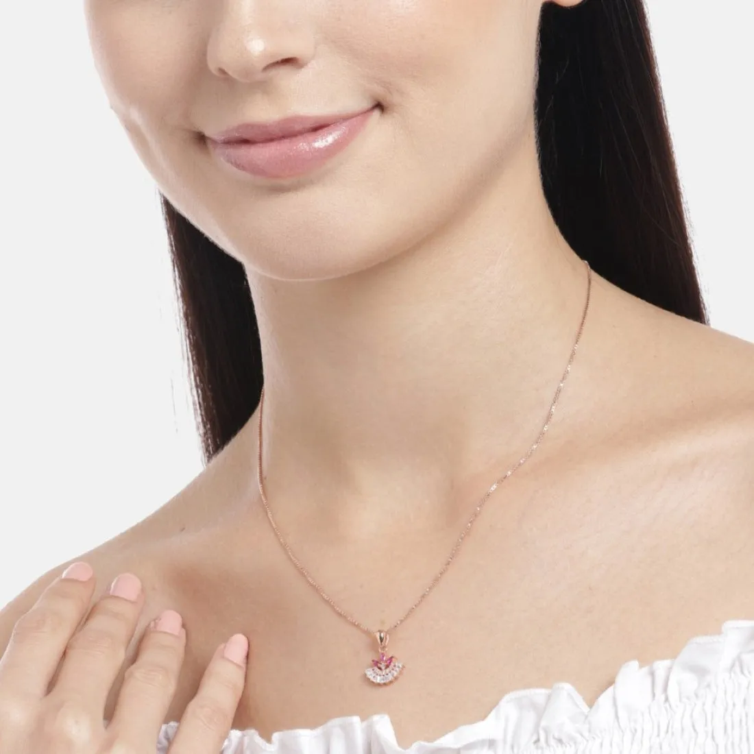 Radiant Rose Gold Symphony Red & White CZ Sterling Silver Pendant with Chain