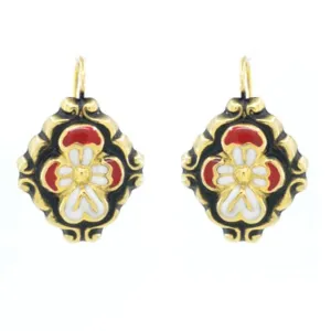 Red Baroque Gold Plated Enamel Earrings from Portugal