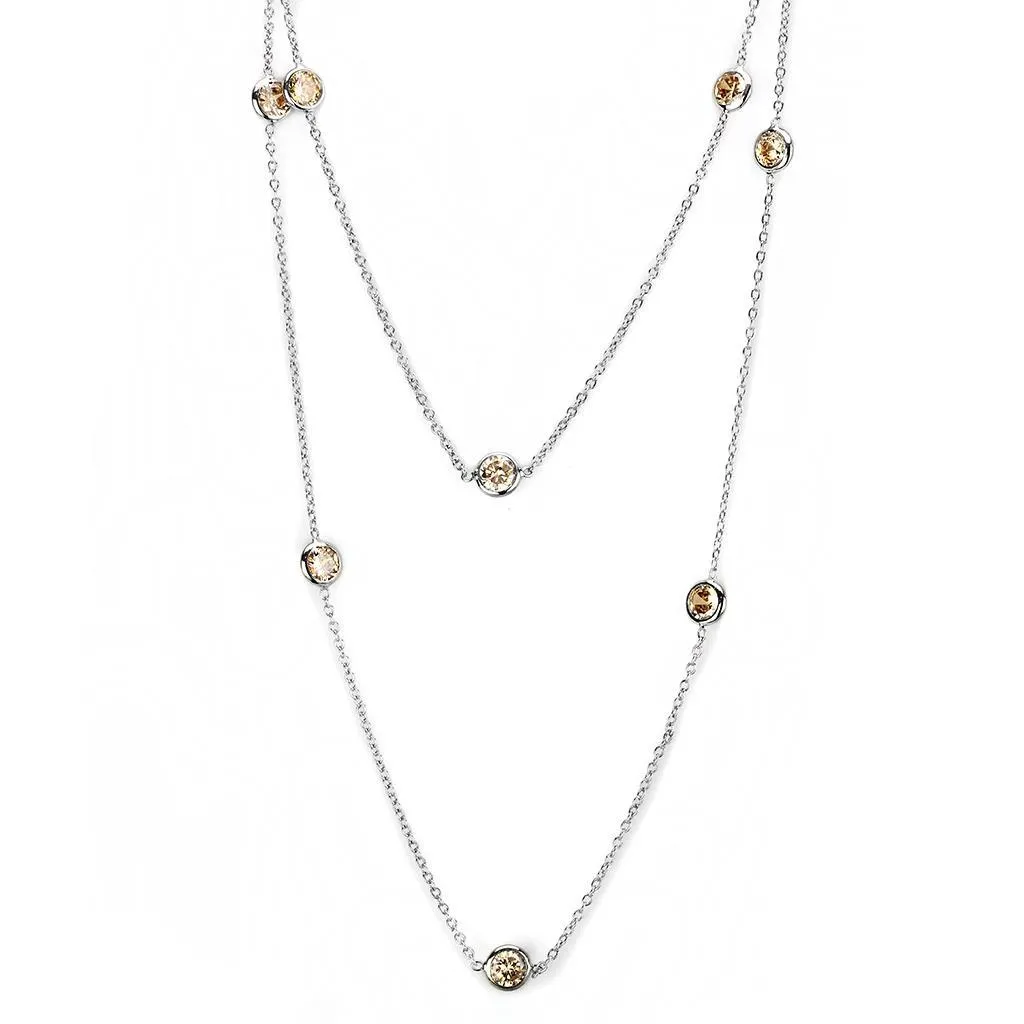 Rhodium Brass Necklace with AAA Grade CZ in Champagne for Women Style LO4703