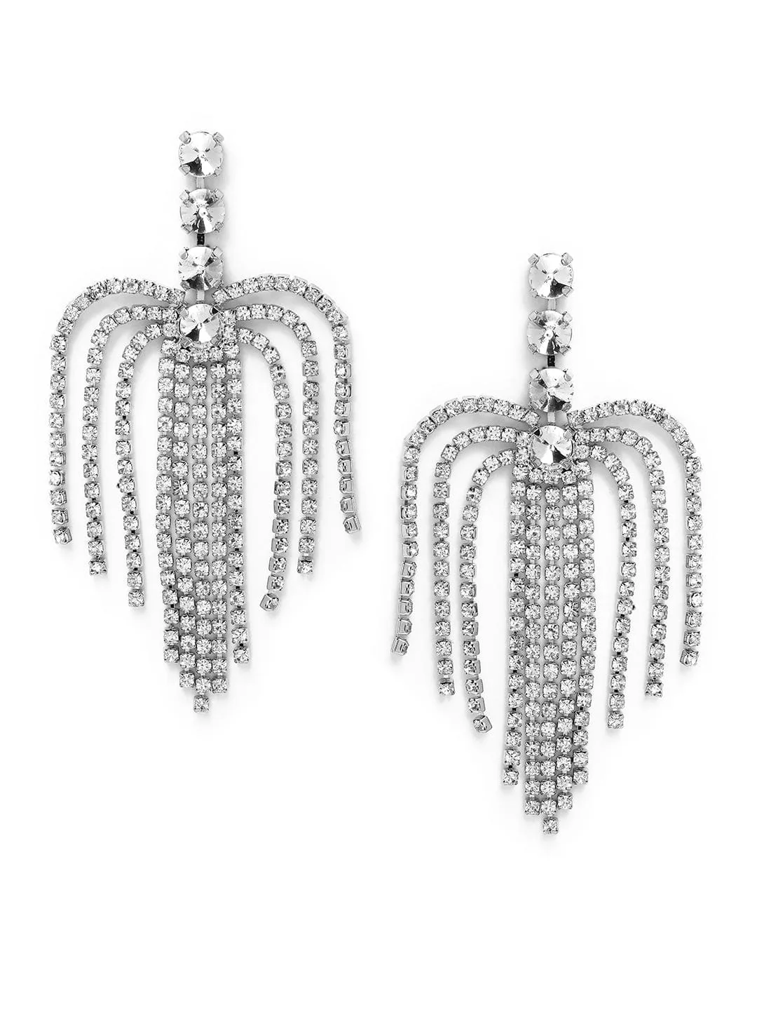 Rhodium Plated AD & Zirconia Studded Multi-Layered Shoulder Duster Earrings