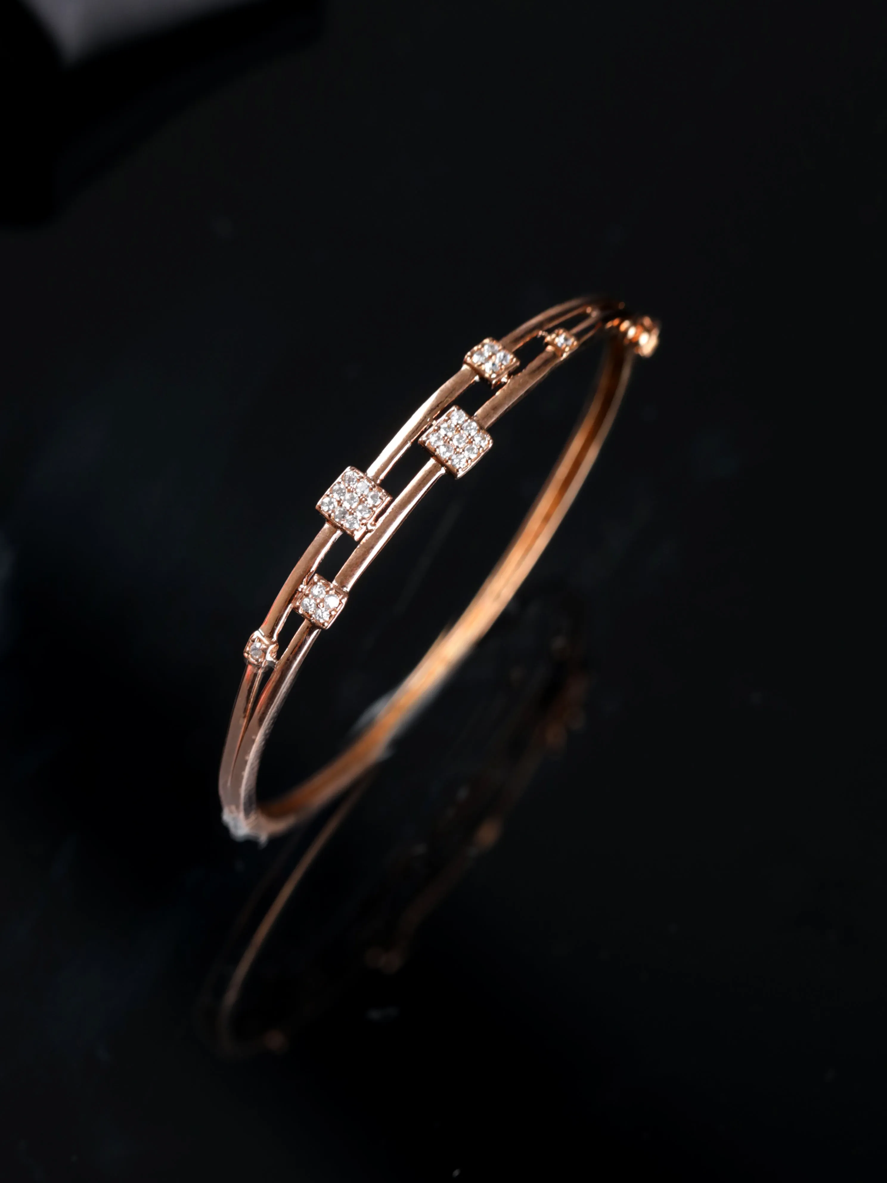 Rose Gold & Silver-Toned Brass American Diamond Rose Gold-Plated Bangle-Style Bracelet