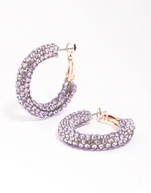 Rose Gold Diamante Medium Hoop Earrings