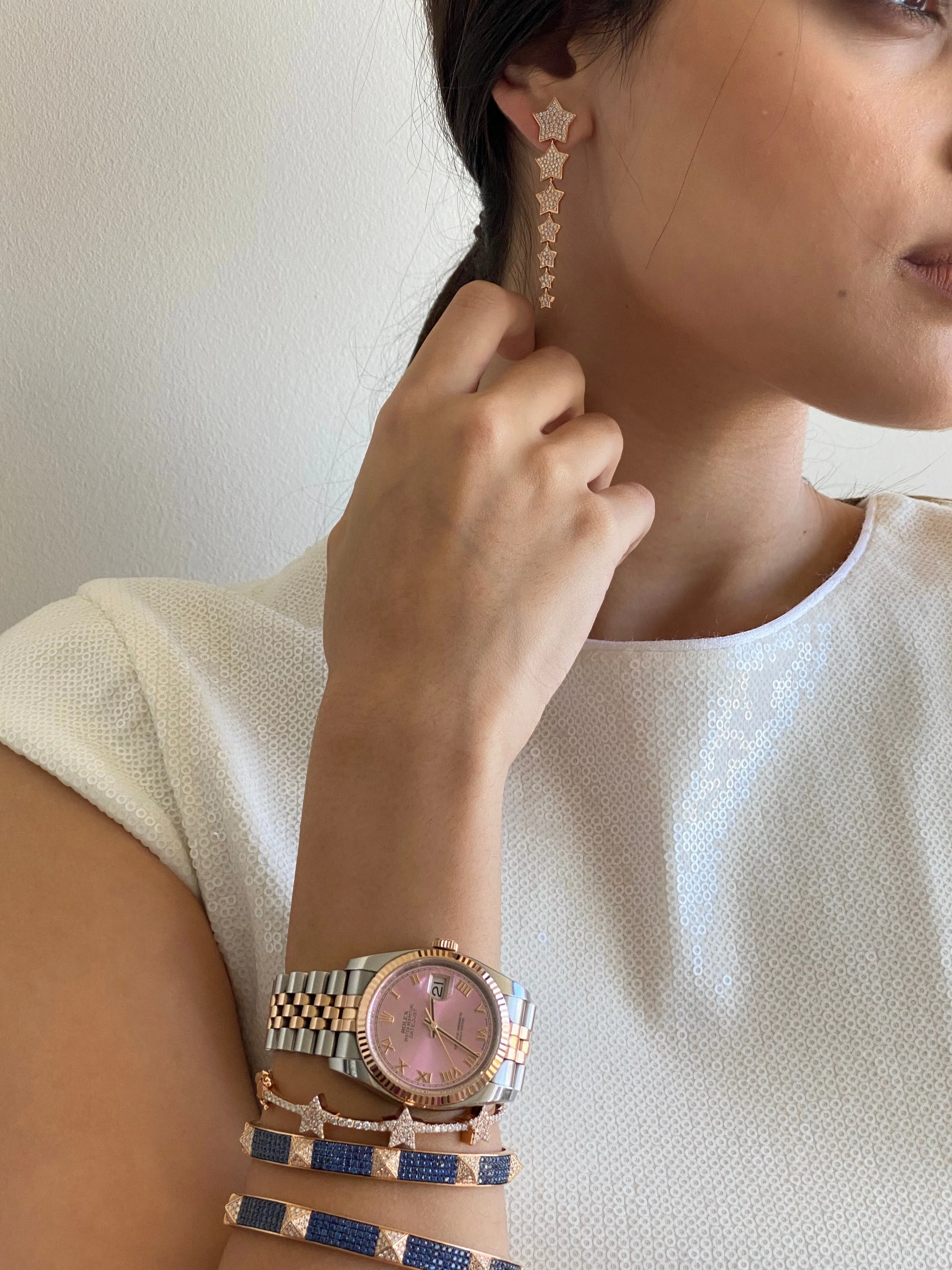 Rose Gold, Diamonds and Sapphires Bangle