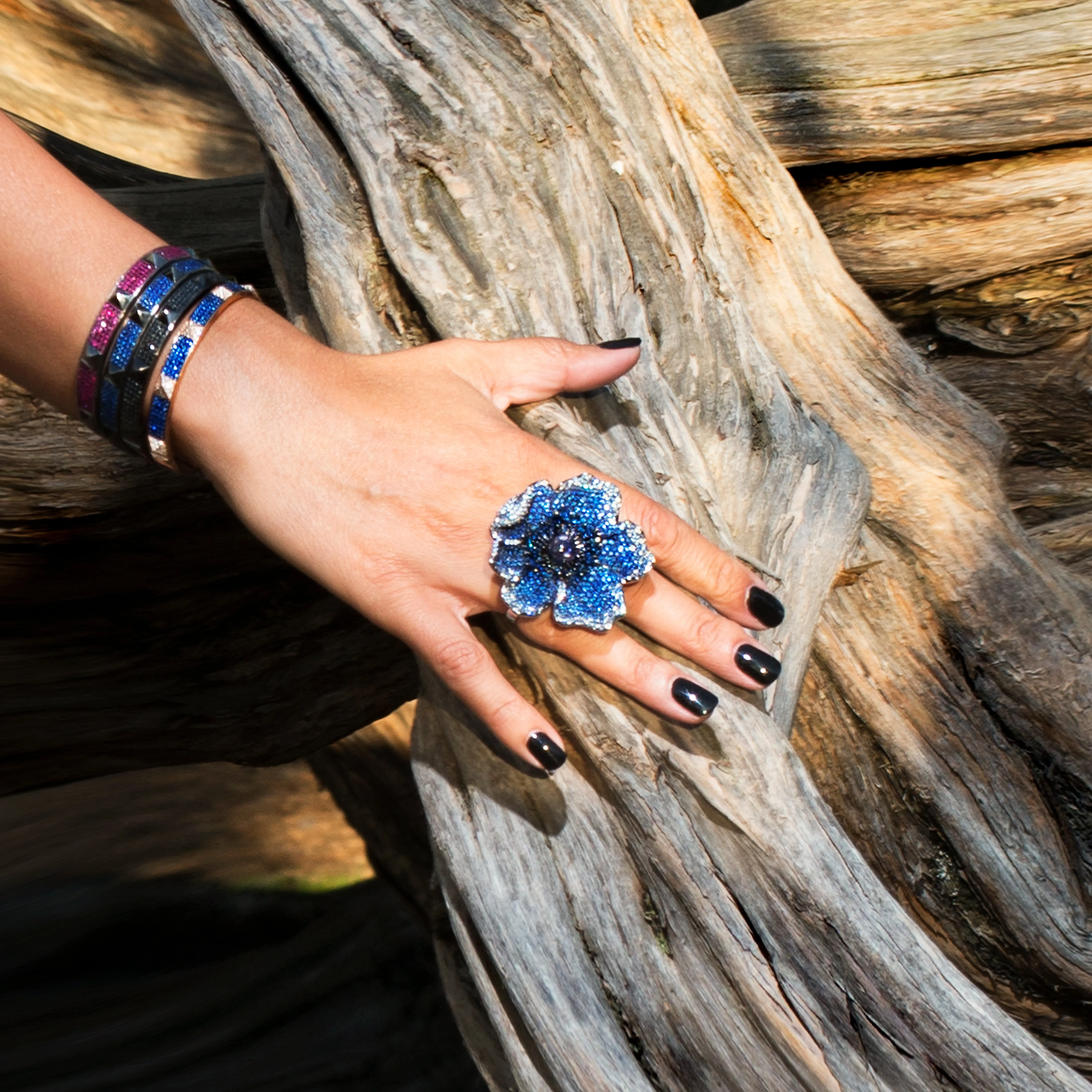 Rose Gold, Diamonds and Sapphires Bangle