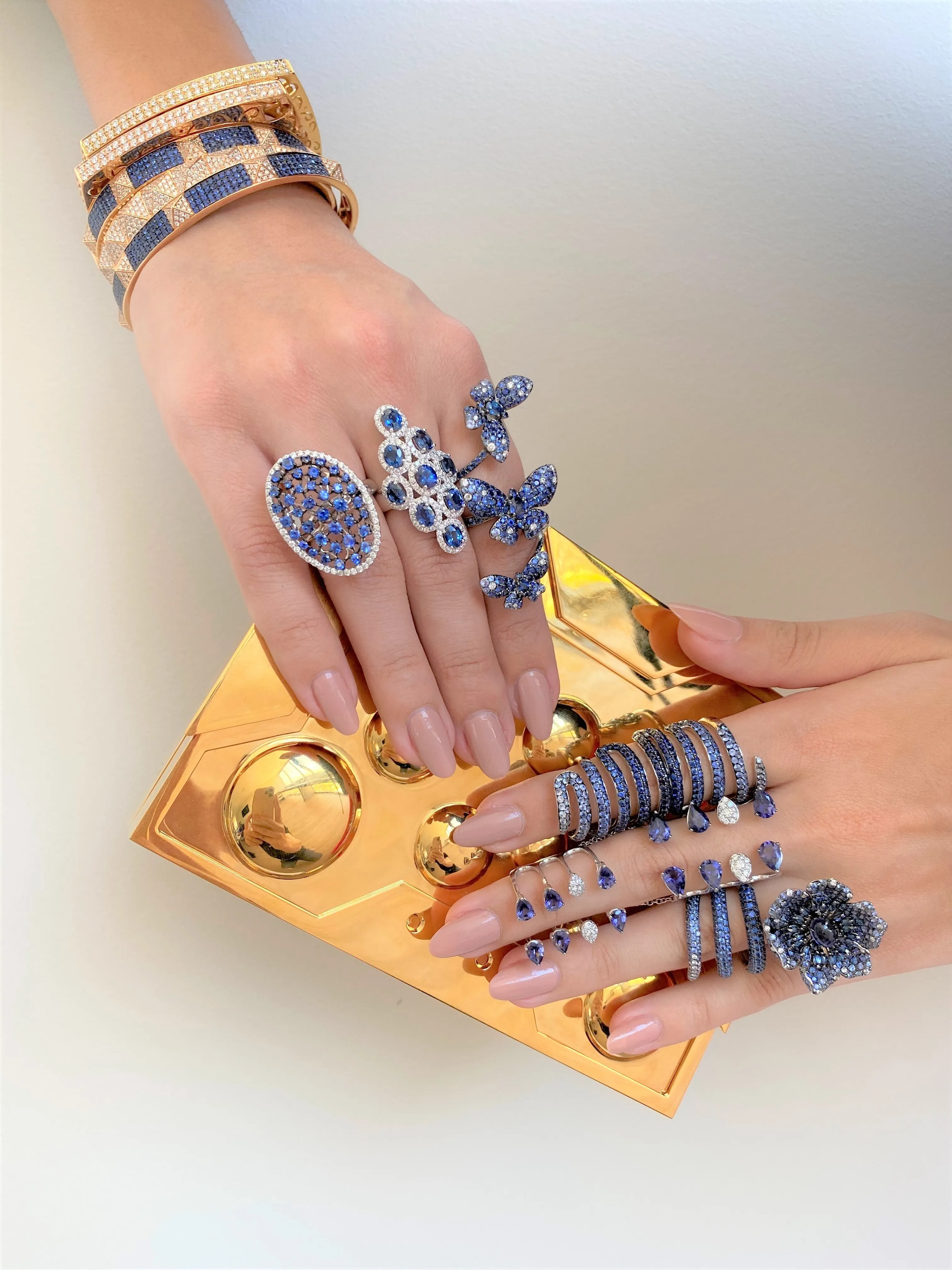 Rose Gold, Diamonds and Sapphires Bangle