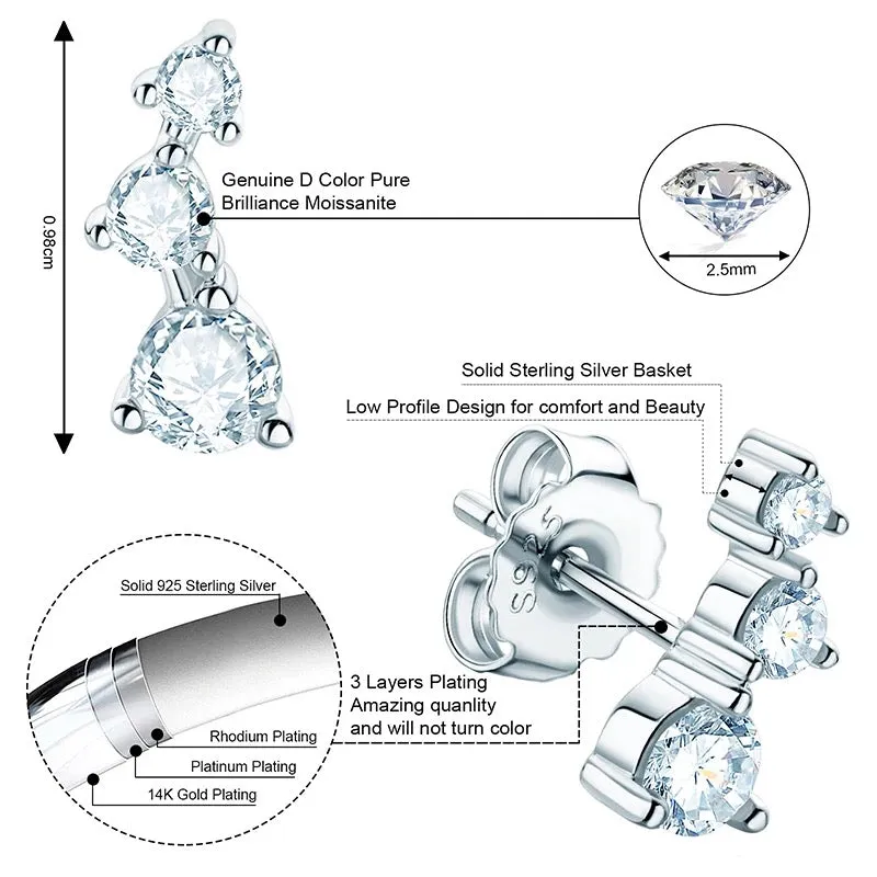 Rose Moissanite Diamond Climber Studs