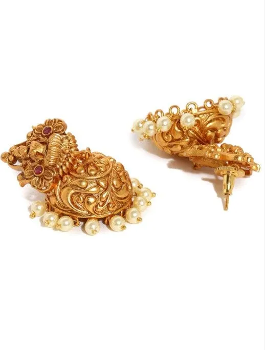 Rubans Gold Plated Ruby Studded Nakkashi Lakshmi Jhumka