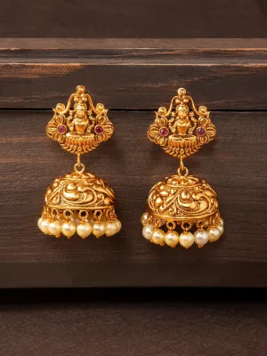 Rubans Gold Plated Ruby Studded Nakkashi Lakshmi Jhumka