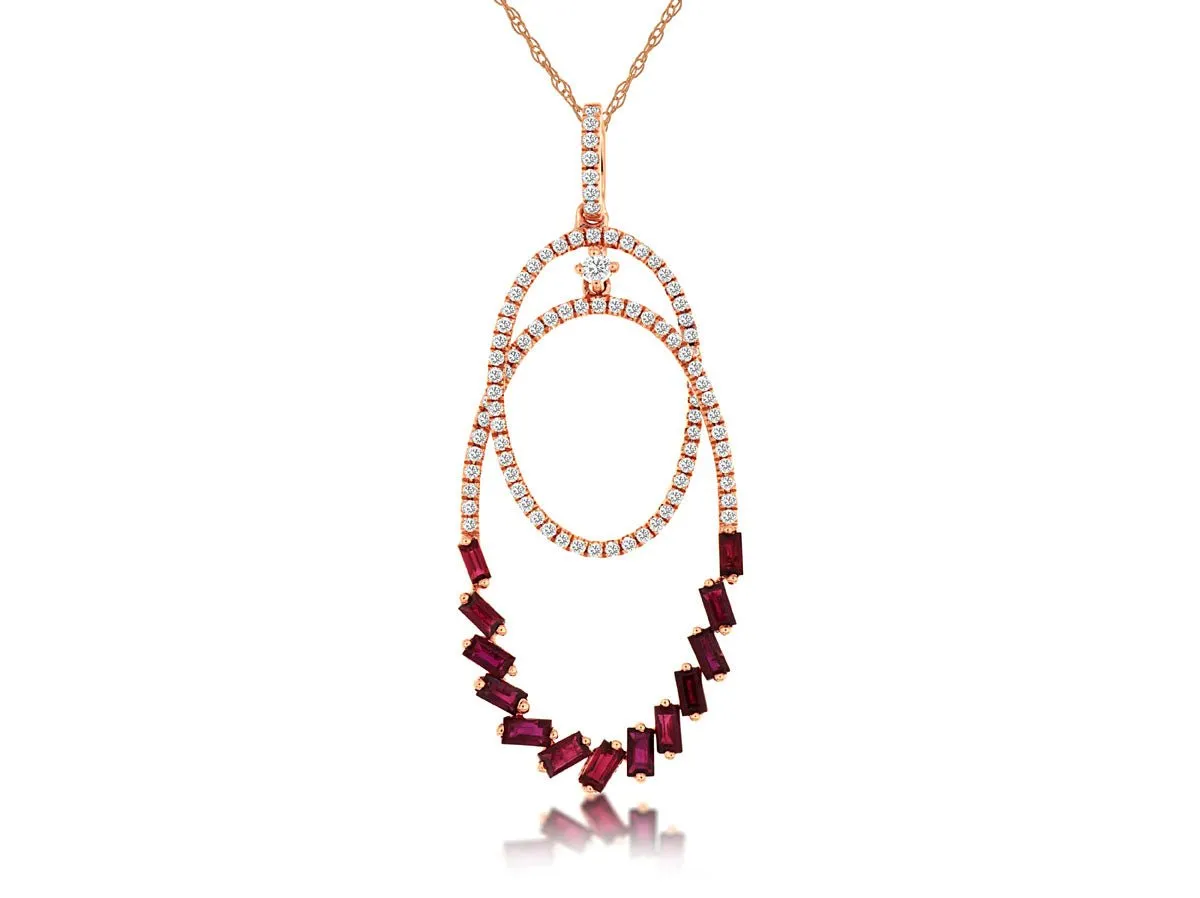 Ruby Baguette & Diamond Double Oval Style Pendant