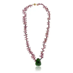 Ruby Zoisite Drop & Rhodolite Garnet Bead Necklace