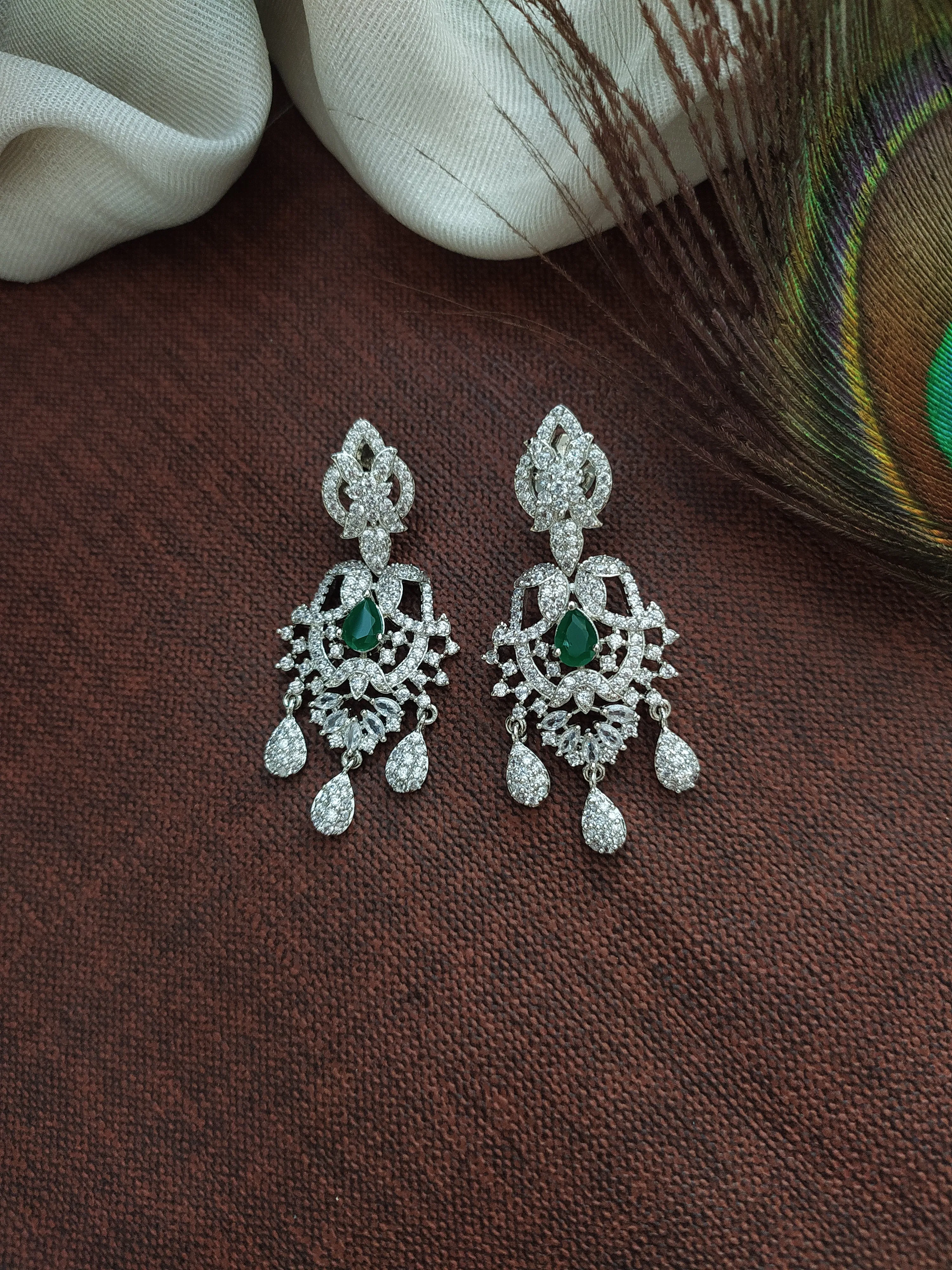 Shimmering Elegance Of Silver-Plated Zircon Diamond Long Haram Set