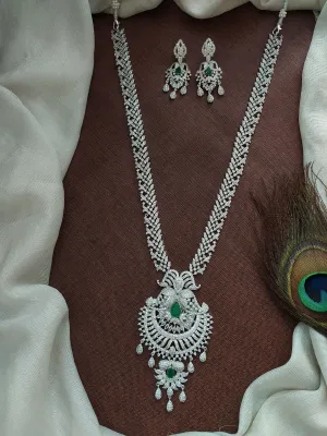 Shimmering Elegance Of Silver-Plated Zircon Diamond Long Haram Set