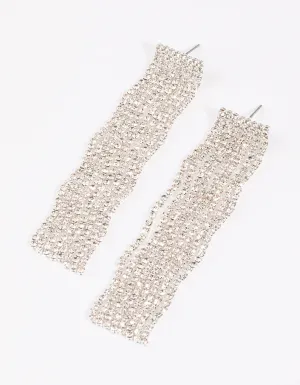 Silver Diamante Wave Statement Drop Earrings