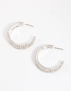 Silver Triple Illusion Mini Hoop Earrings